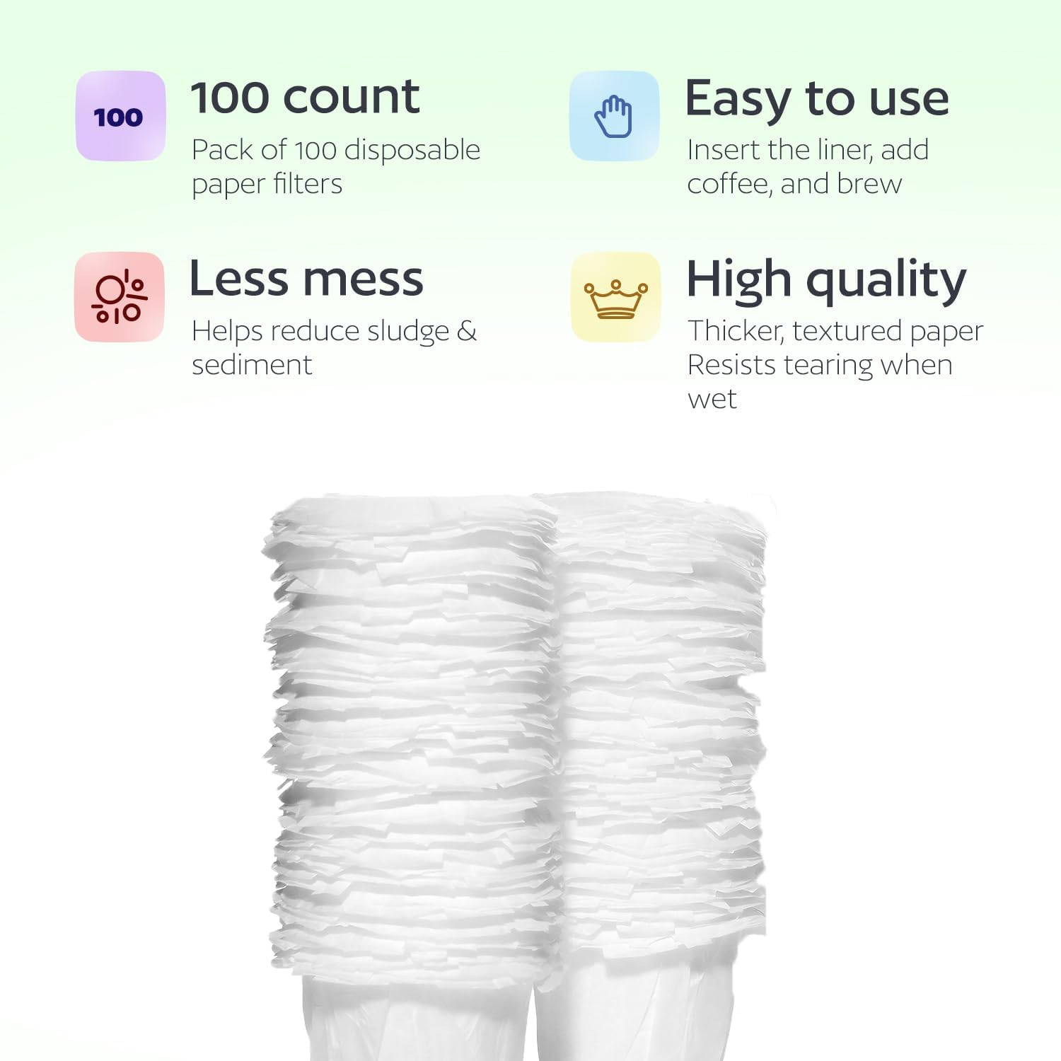 100 Disposable K Cup Filters for Keurig Reusable K Cups, Coffee Paper Liners for Refillable Pods, Smoother Coffee