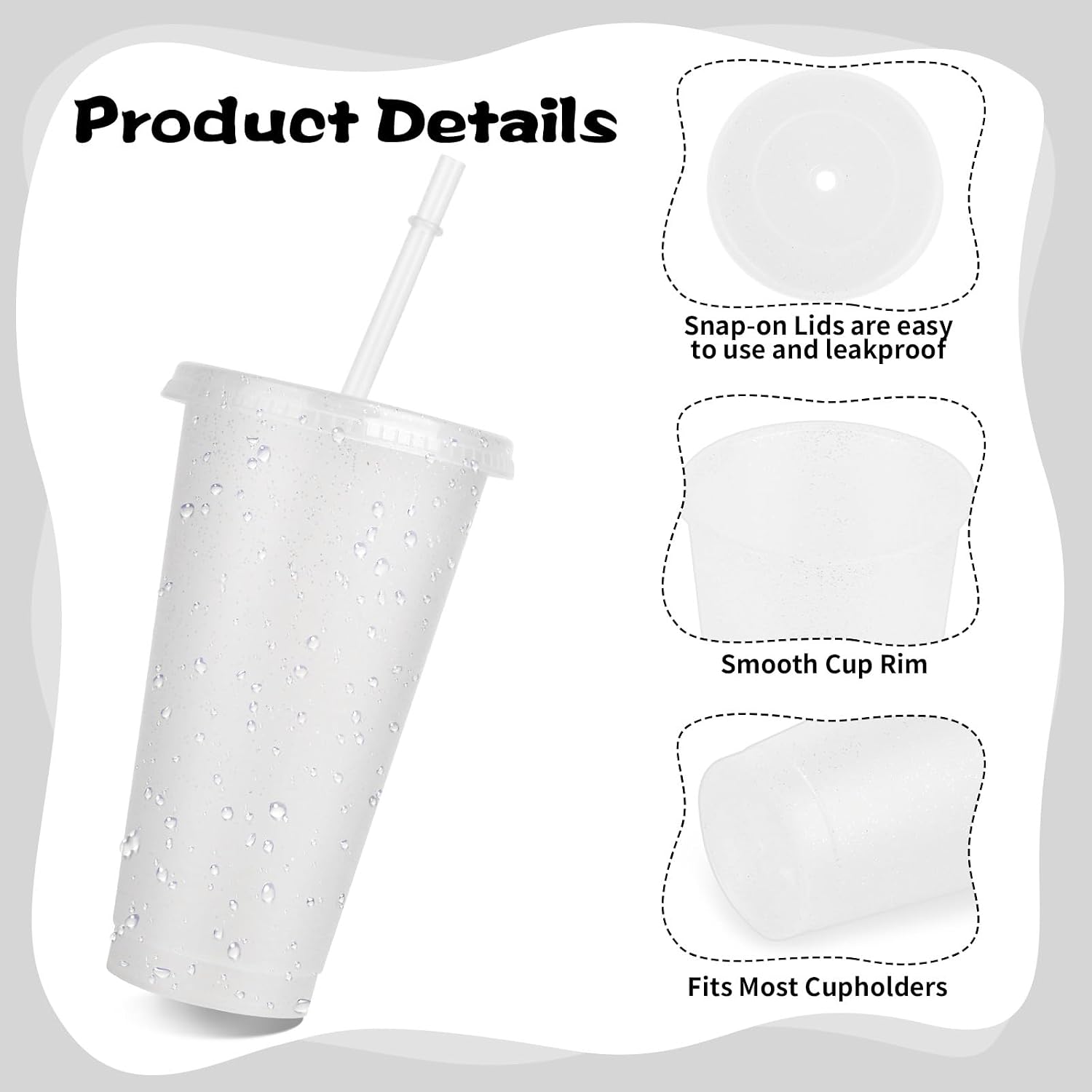16 Pieces Reusable Cups with Lids and Straws, 24 oz Glitter Plastic Tumbler Iced Coffee Cups Travel Mug Cup for