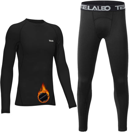 Boys Thermal Set Fleece Lined Youth Compression Shirt Pants | Fleece lined thermal underwear for kids; youth athletic
