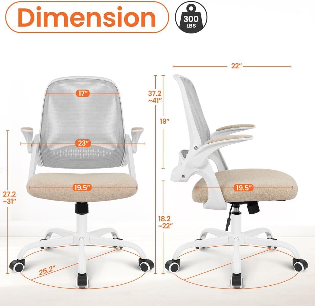 Office Chair Computer Desk Chair Ergonomic Gaming Comfy Mesh with Flip-up Arms Lumbar Support Adjustable Height