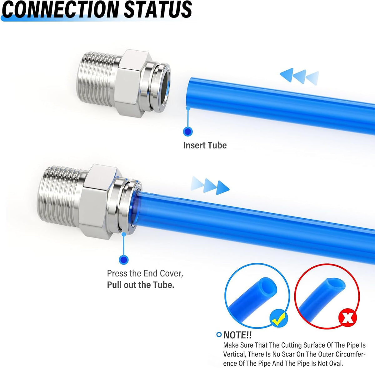 TAILONZ 304 Stainless Steel 1/2" x 1/2" NPT Push to Connect Straight 2Pcs