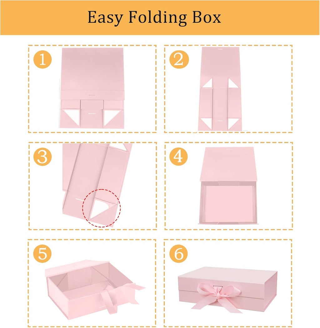 10.5"x7.5"x3.1" Pink Magnetic Gift Box with Lid & Ribbon for Present