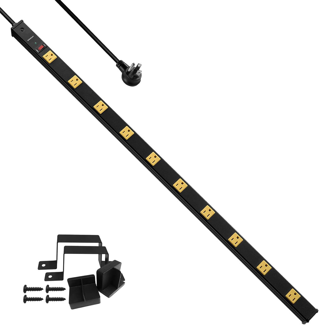 10 Outlet Long Power Strip, 1000 Joules Surge Protector | 6FT Cord, Industrial Heavy Duty, Flat Plug, 15A Breaker
