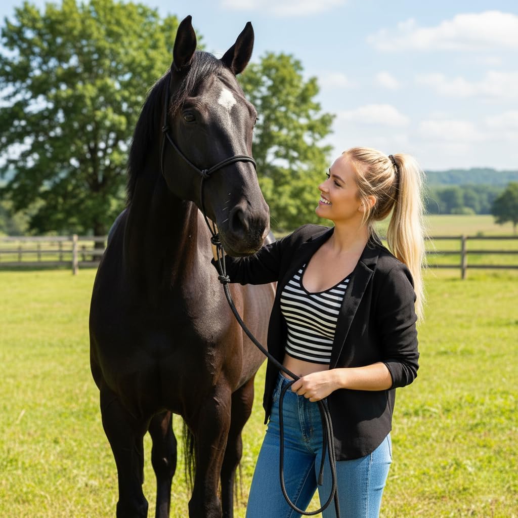 Rope Horse Halter, Braided Training Halter with Hand-Knotted Design, Multiple Sizes for Yearling, Small, Mule &
