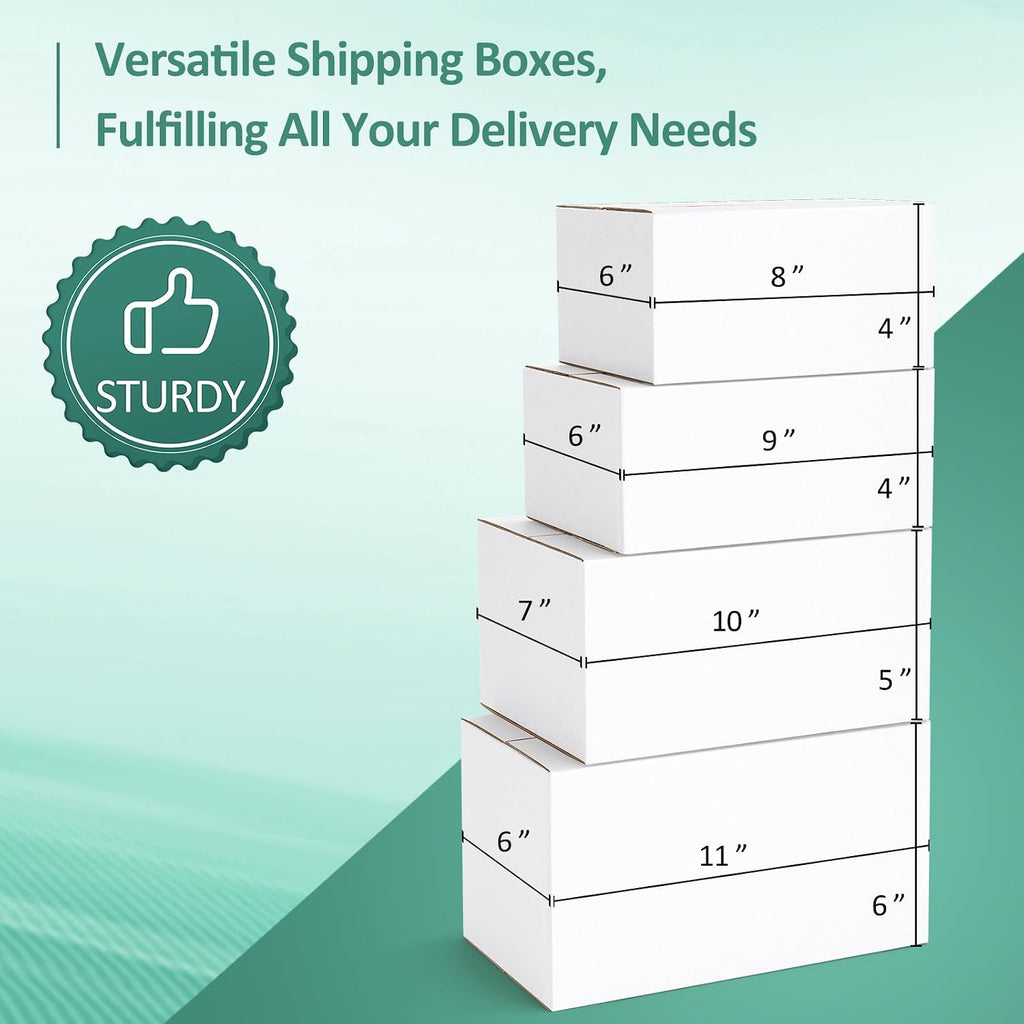 28 Pack Small Shipping Boxes Assorted Sizes, White Corrugated Box Mailers, 8x6x4 &9x6x4 & 10x7x5 & 11x6x6 7 PCS Each