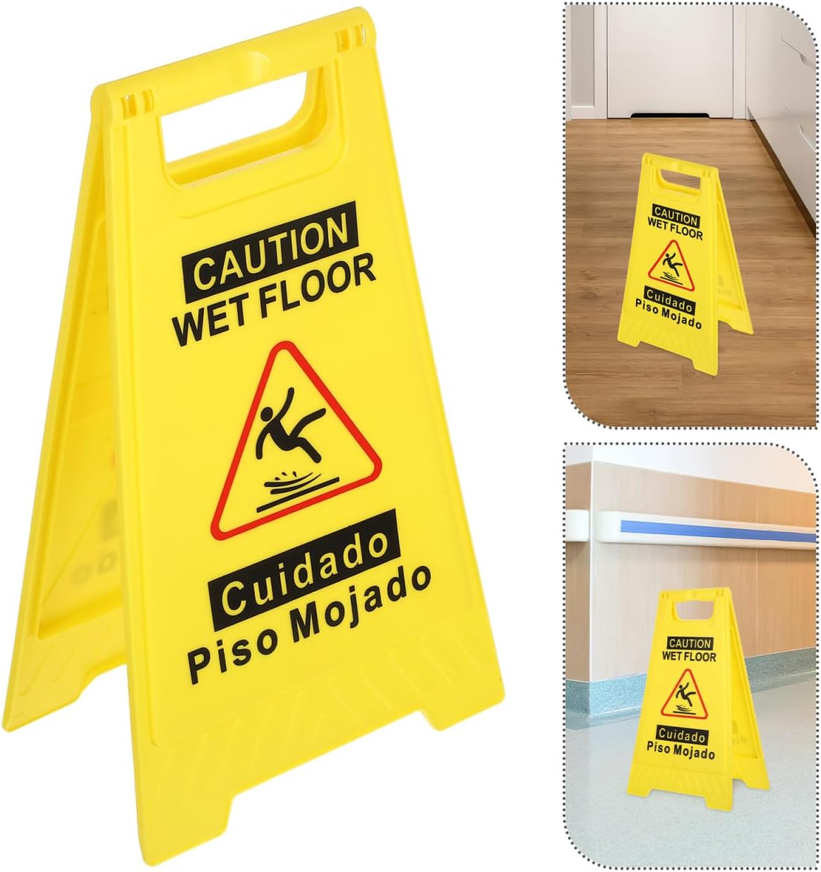 Caution Wet Floor Sign Bilingual Safety Warning Sign Double-Sided Foldable a Frame with Handle High Visibility Wet