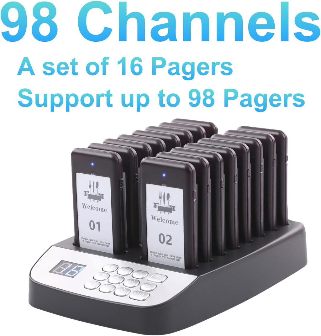 Restaurant Pager System, 16 Pagers, Wireless Paging System