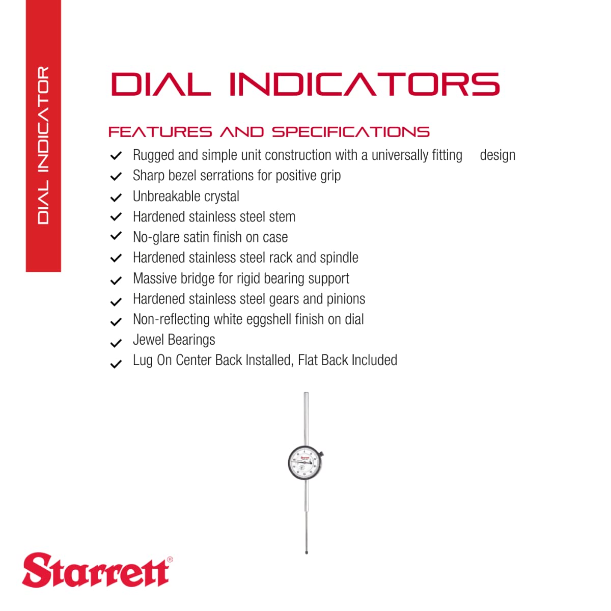 Starrett 655 Series Dial Indicator, 0-3.000" Range, .001" Graduation