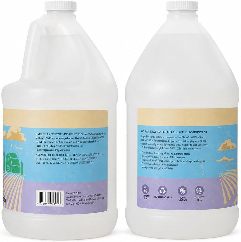 Botanicals Liquid Dish Soap, 128oz, Fragrance Free