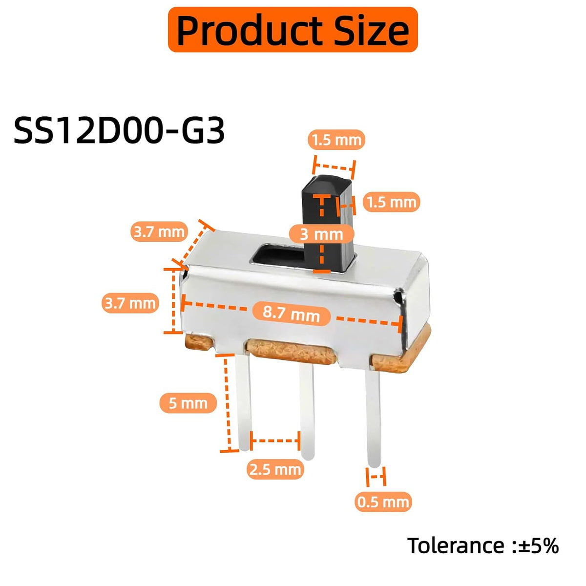 150PCS Micro Mini Slide Switch SPDT Toggle Switches 1p2t 2 Position 3 Pin Small Miniature Vertical Panel Mount Knob for Arduino PCB Breadboard Electronic Project - SS12D00G 3mm DC 50V 0.5A