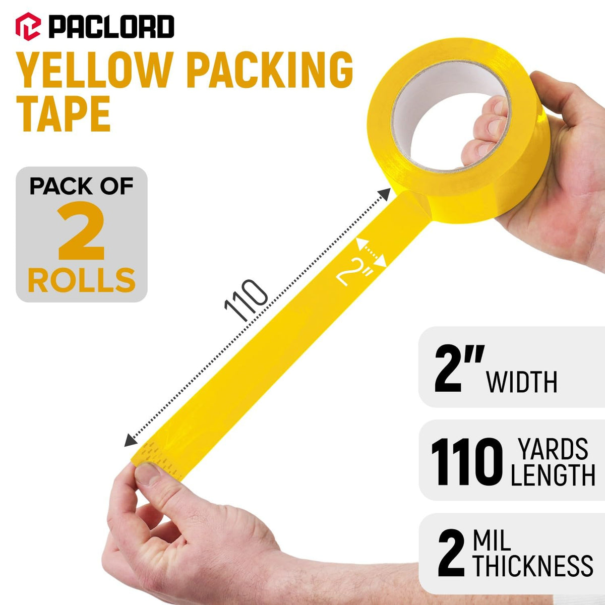 2" x 110 Yards Yellow Packing Tape, 2 Rolls