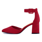 Women's Pointed Toe Pumps Ankle Strap Chunky Block Heel Dress Shoes