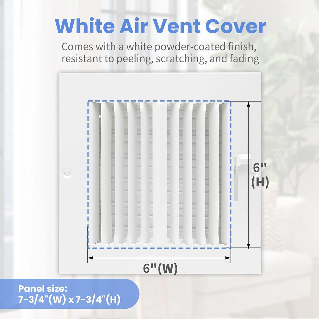 6 x 6 Inch [Duct Opening] Air Vent Covers for Wall or Ceiling - High Airflow 2 Way Steel Ventilation - Adjustable