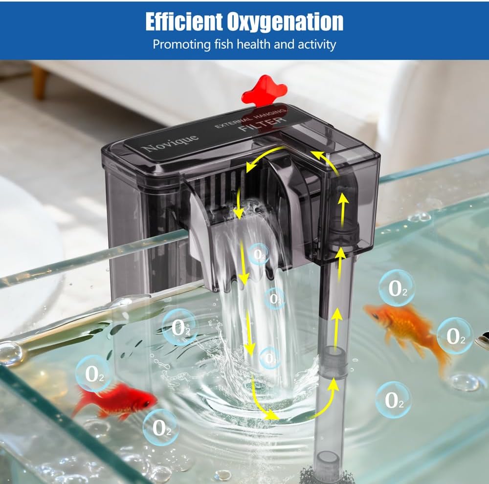 HOB Slim Aquarium Filter for Up to 5 Gallon Tank Ultra-Quiet Fish Tank Power Filter Flow Adjustable Suitable for