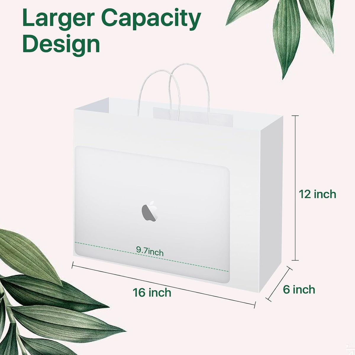 Kraft Paper Bags with Handles, 50 Pack White Large Kraft Gift Bag