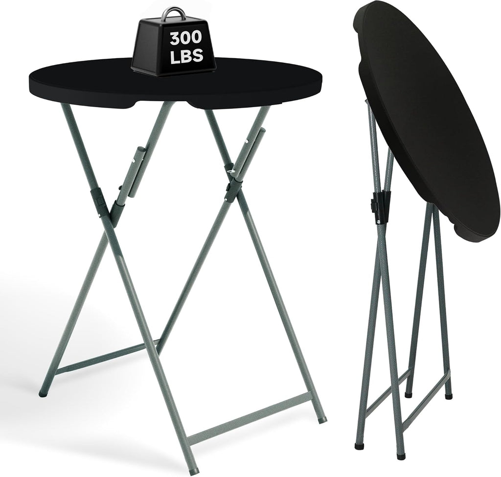 32" Round Folding Cocktail Table - HDPE Matrial Top with Steel Frame, Stable & Easy to Clean - High Top Table for