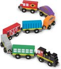 Melissa & Doug Wooden Train Cars, 8-Piece Magnetic Train Set with Toy Storage Tray, Steam Engine, Caboose, Coal &