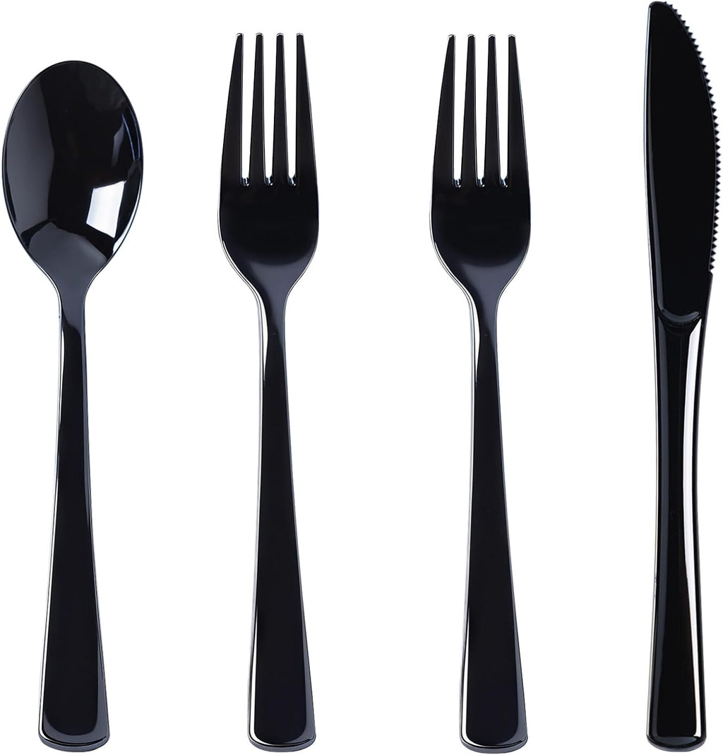 100 Count Black Plastic Silverware Set, Heavy Duty Disposable Cutlery
