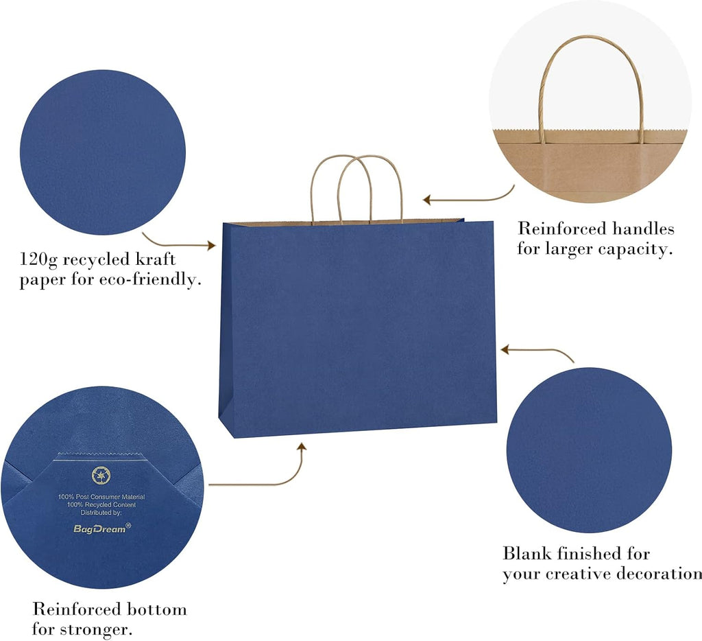 Kraft Paper Bags with Handles 16x6x12 Inch Large 100 Pack Bulk