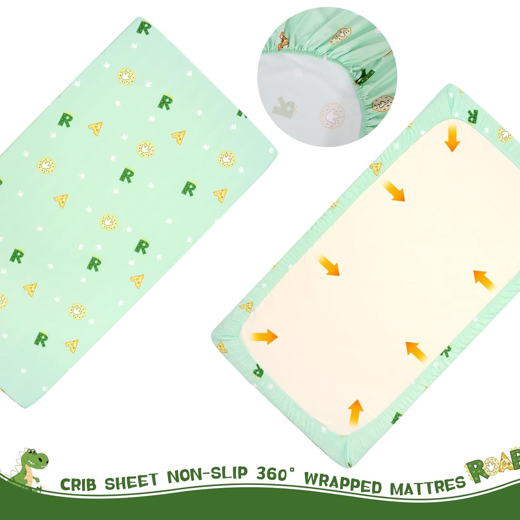 Crib Bedding Set for Boys,4 Piece Dinosaur Baby Bedding Set,Standard Size Toddler Nursery Bedding Includes