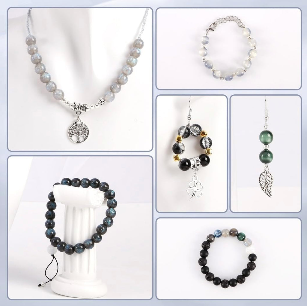 Glass Beads for Jewelry Making, 18 Colors Glass Beads for Bracelets Making kit Including 2-8mm Bead spacers/Lava