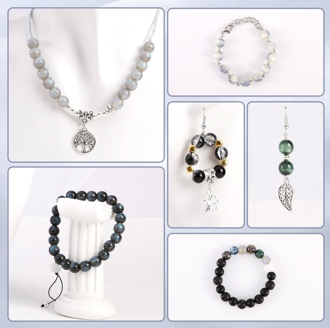 Glass Beads for Jewelry Making, 18 Colors Glass Beads for Bracelets Making kit Including 2-8mm Bead spacers/Lava