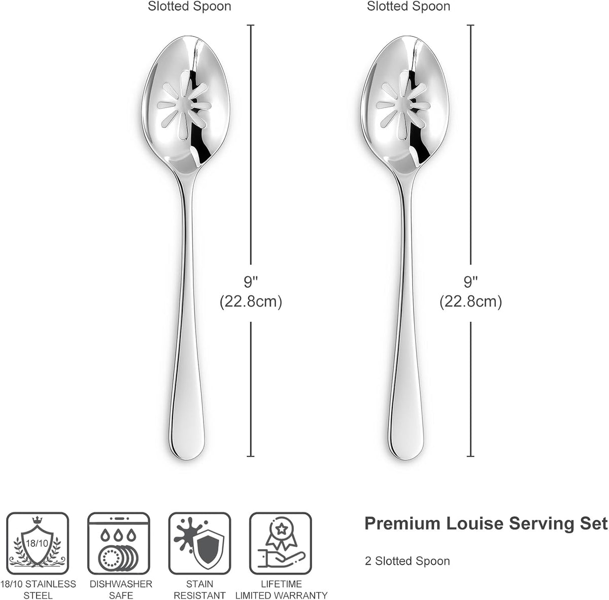 Premium Louise 9-Inch Slotted Serving Spoon (Slotted Spoon)