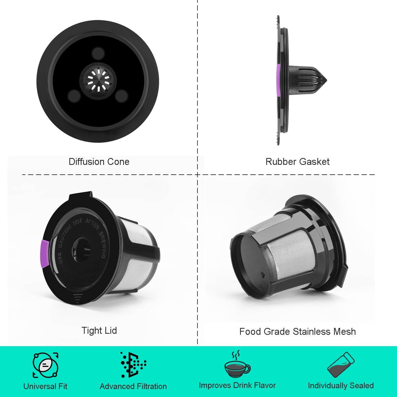 Reusable K Cups, 4 Pack Reusable Coffee Pods with Coffee Spoon, Refillable K Cups Coffee Filters with Food Grade