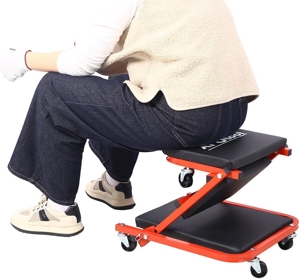 2 in 1 Z Creeper Seat, Folding Mechanic Creeper with 6 Swivel Casters, Rolling Garage Creeper and Stool, 300 LBS