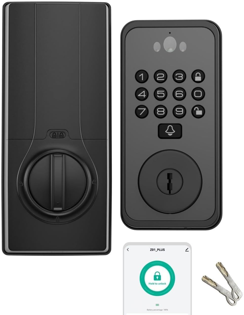 Smart Door Lock with Face & Palm Vein Recognition, Ultra-Wide Peephole Video Doorbell, Keep-Alive WiFi, Tuya App