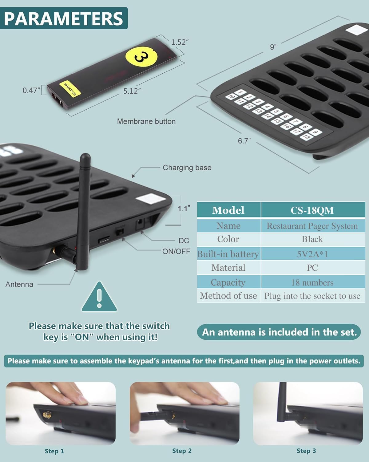 Long Range Wireless Restaurant Pager System,2000Ft Coverage with Vibration & Flashing Alert, Ideal for Food Trucks
