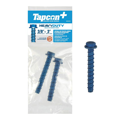 + 3/8 x 3 Inch Heavy-Duty Hex Head Concrete Anchors, 2 PCS, Corrosion Resistant Blue Climaseal Coating, Outdoor Rated