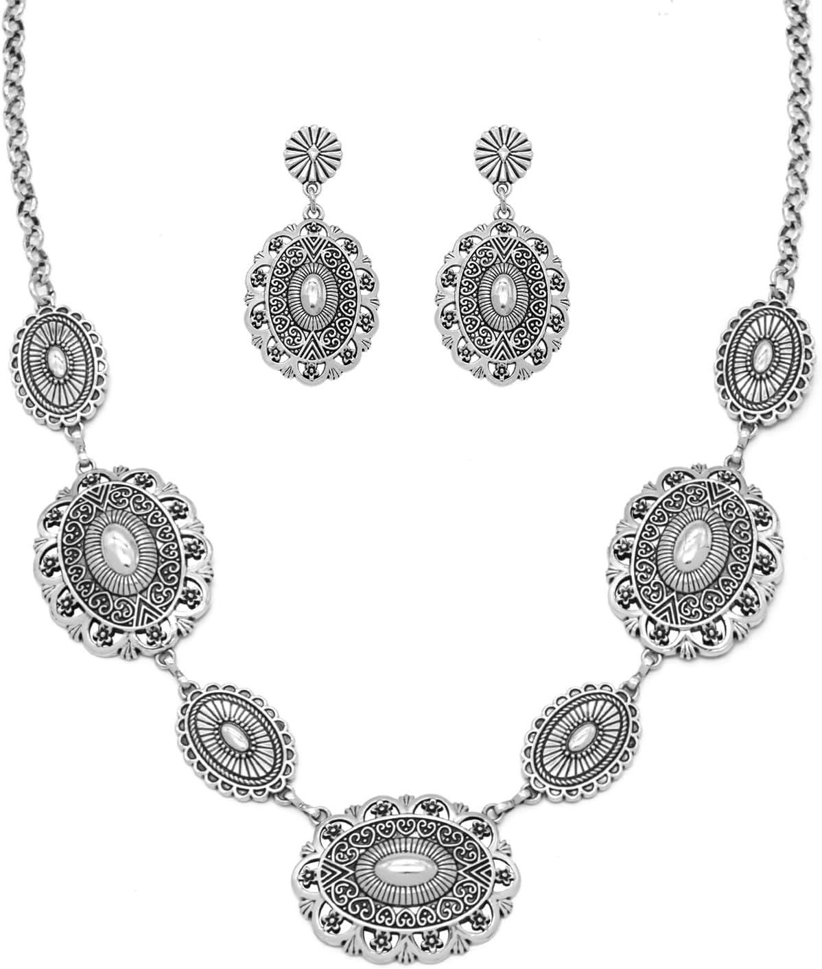 Western Jewelry Set for Women Metal Vintage Western Necklace with Earrings Cowgirl Jewery for Country Concert Outfit