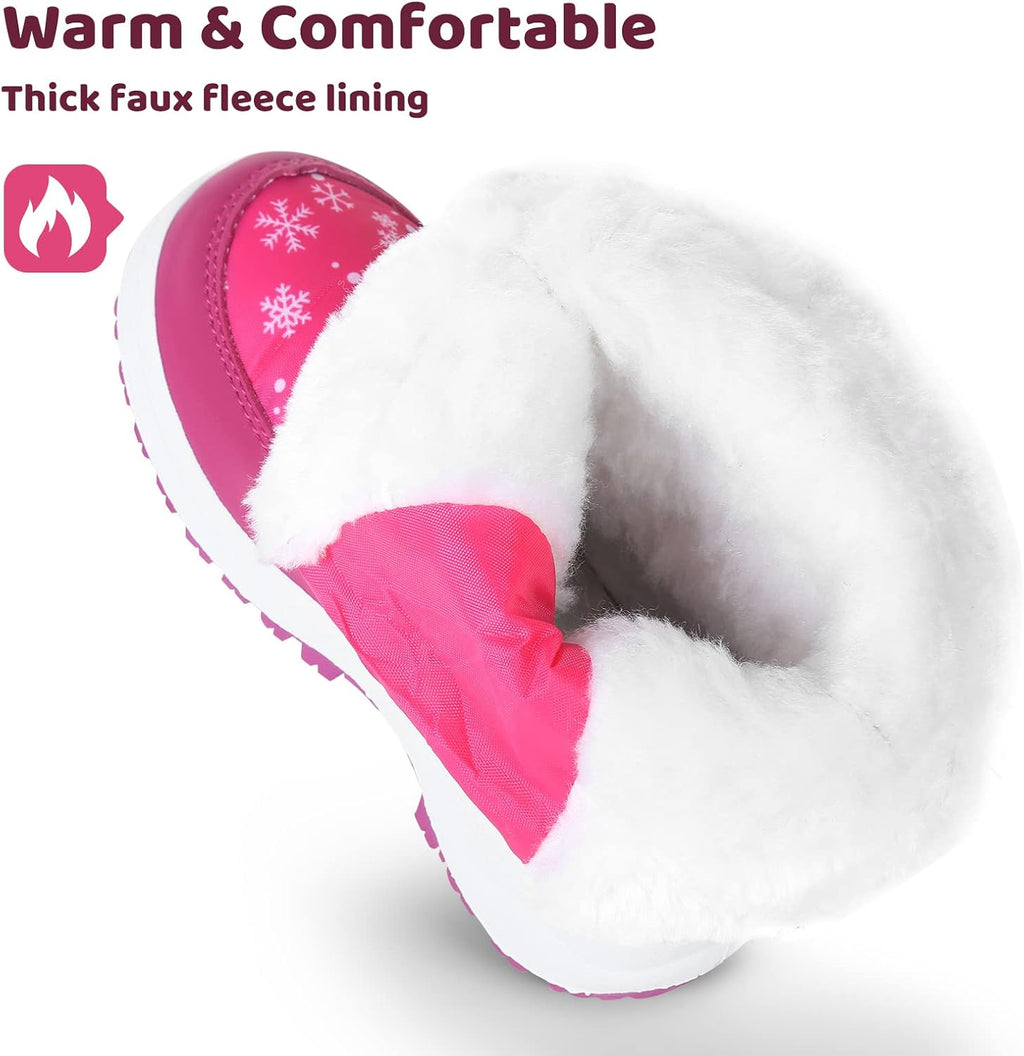 Kids Girls Insulated Fur Winter Warm Snow Boots Toddler/Little Kid | Water-Resistant,Side Zipper,Thick Warm