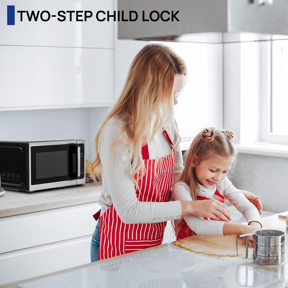 Microwave Oven Countertop 900W, 0.9 Cu.Ft Ovens with Removable Turntable and Child Lock, Small Mini Microwave Compact