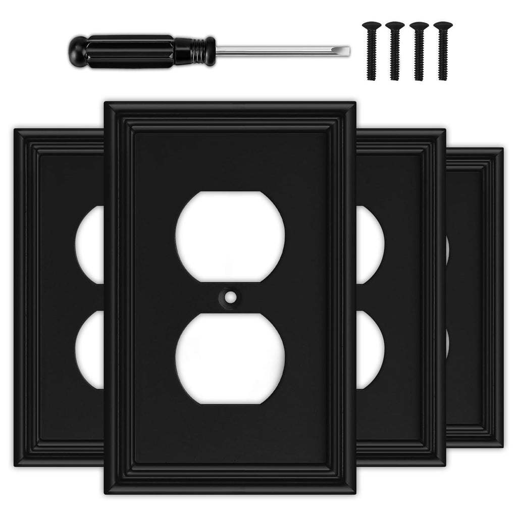Matte Black Decorative Outlet Covers Wall Plates - 4 Pack