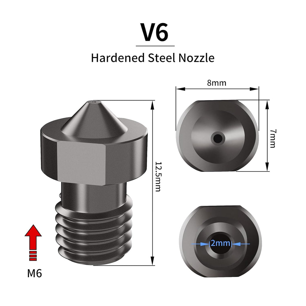 IdeaFormer 8Pcs Hardened Steel V6 Nozzle Kit, 3D Printer V6 Hotend Extruder Nozzles 0.4mm 0.6mm 0.8mm for Anycubic i3