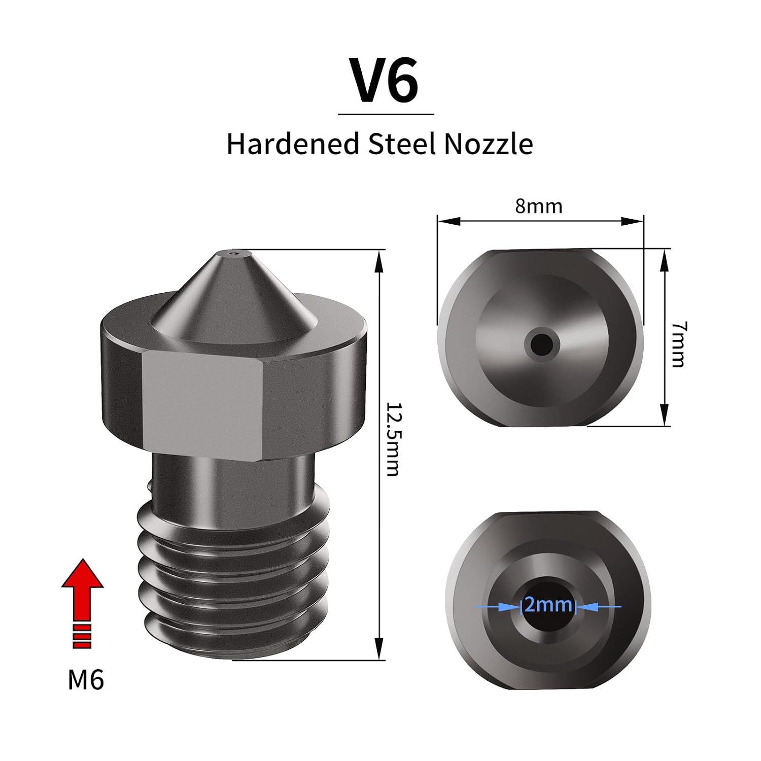 IdeaFormer 8Pcs Hardened Steel V6 Nozzle Kit, 3D Printer V6 Hotend Extruder Nozzles 0.4mm 0.6mm 0.8mm for Anycubic i3