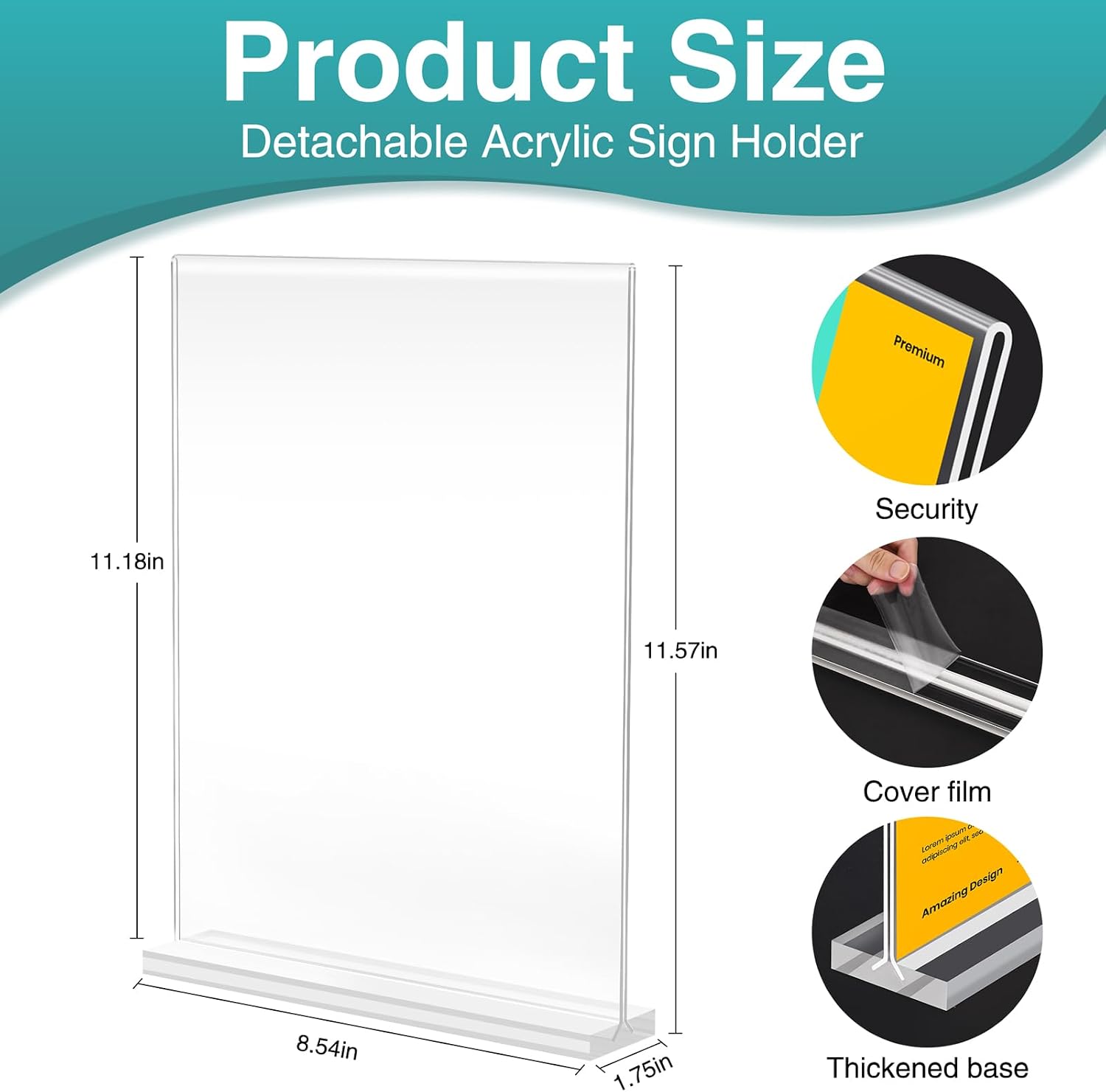 6 Pack Acrylic Sign Holder 8.5 x 11, Vertical T Shape Plastic Sign Holder with Base, Double-Sided Clear Tabletop