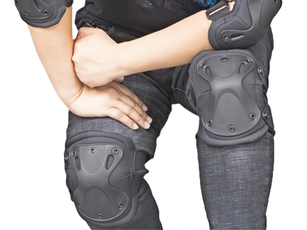 Pack of 4 Tactical Knee & Elbow Protective Pads Guard Black Knee and Elbow Pads Adjustable Shoulder Straps Gel Knee