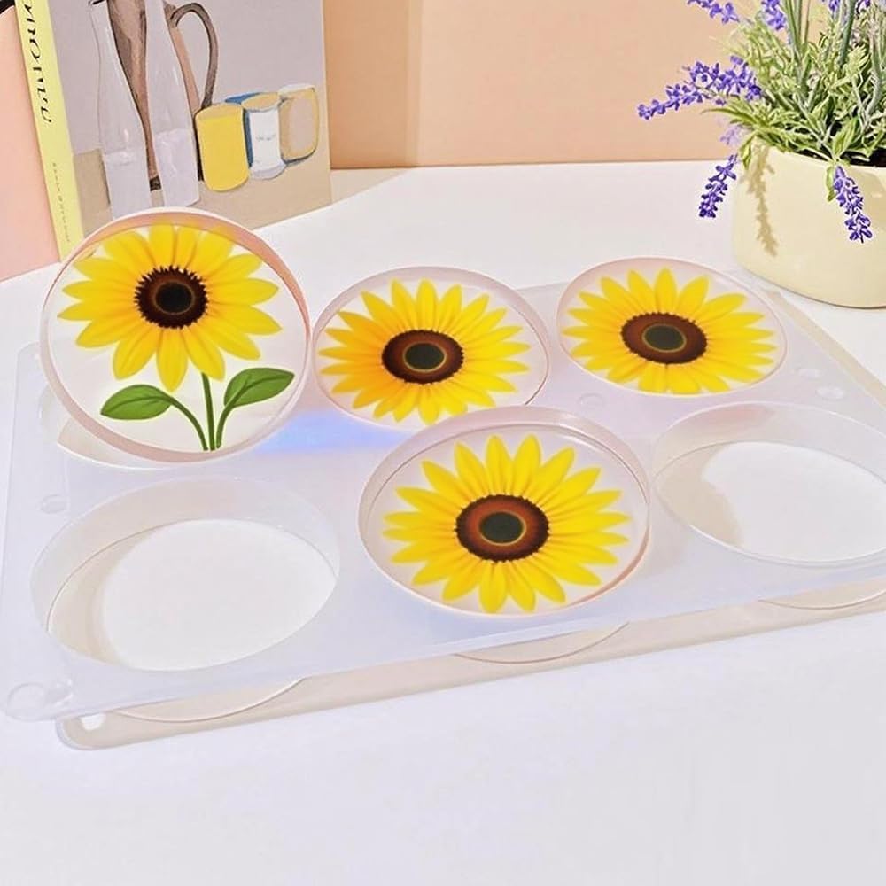 6-Cavity Deep Round Coaster Silicone Molds for Epoxy Resin, 4 Inches Coaster Resin Mold for Flower Bouquet Preservation