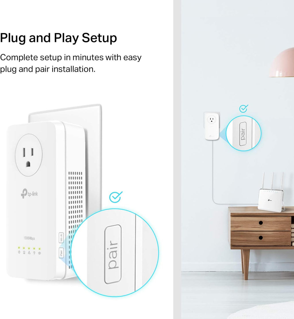 AV1300 Powerline Ethernet Adapter WiFi Extender KIT- Passthrough | AV1300 Powerline Adapter and AC1200 Dual Band