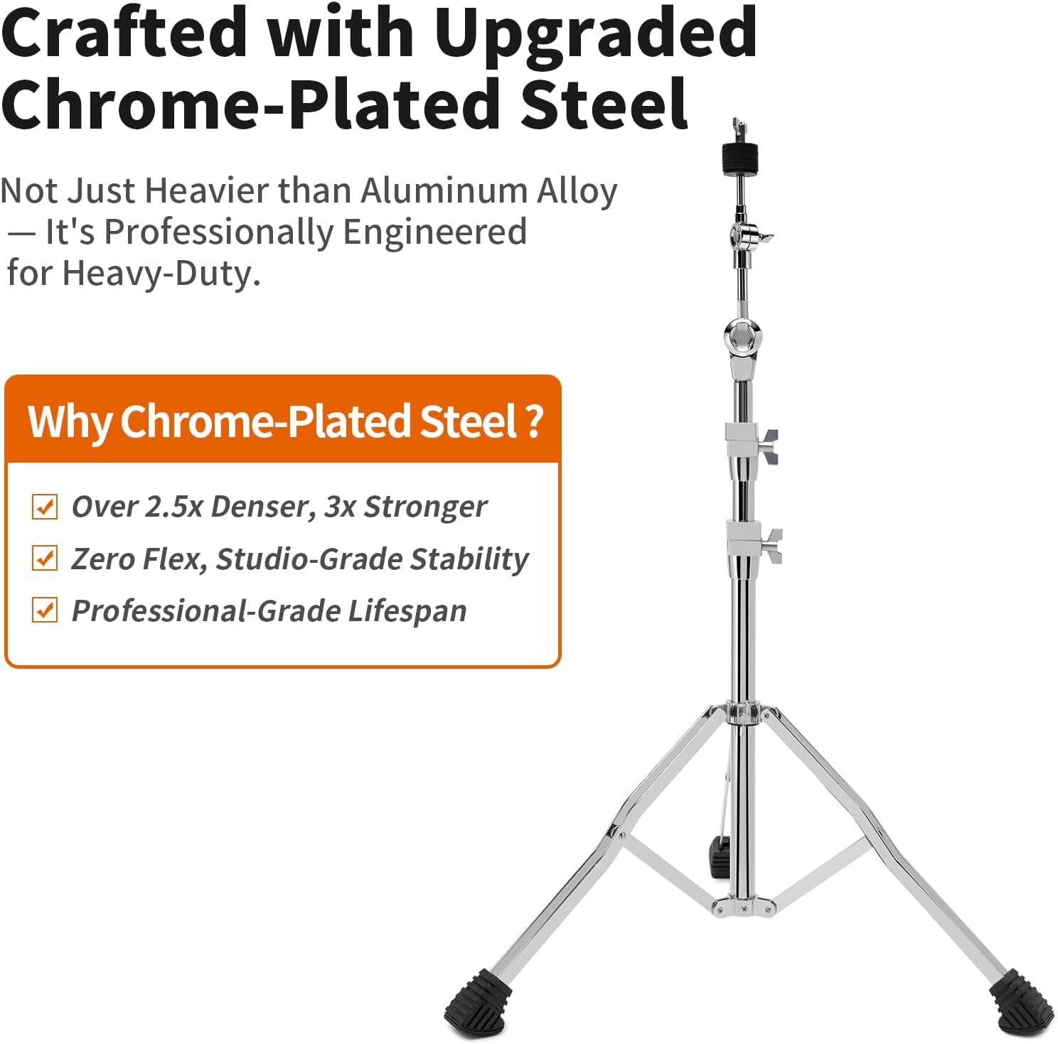 Heavy Duty Boom/Straight 2-in-1 Convertible Cymbal Stand | Upgraded Height Adjustable Drum Hardware with Double