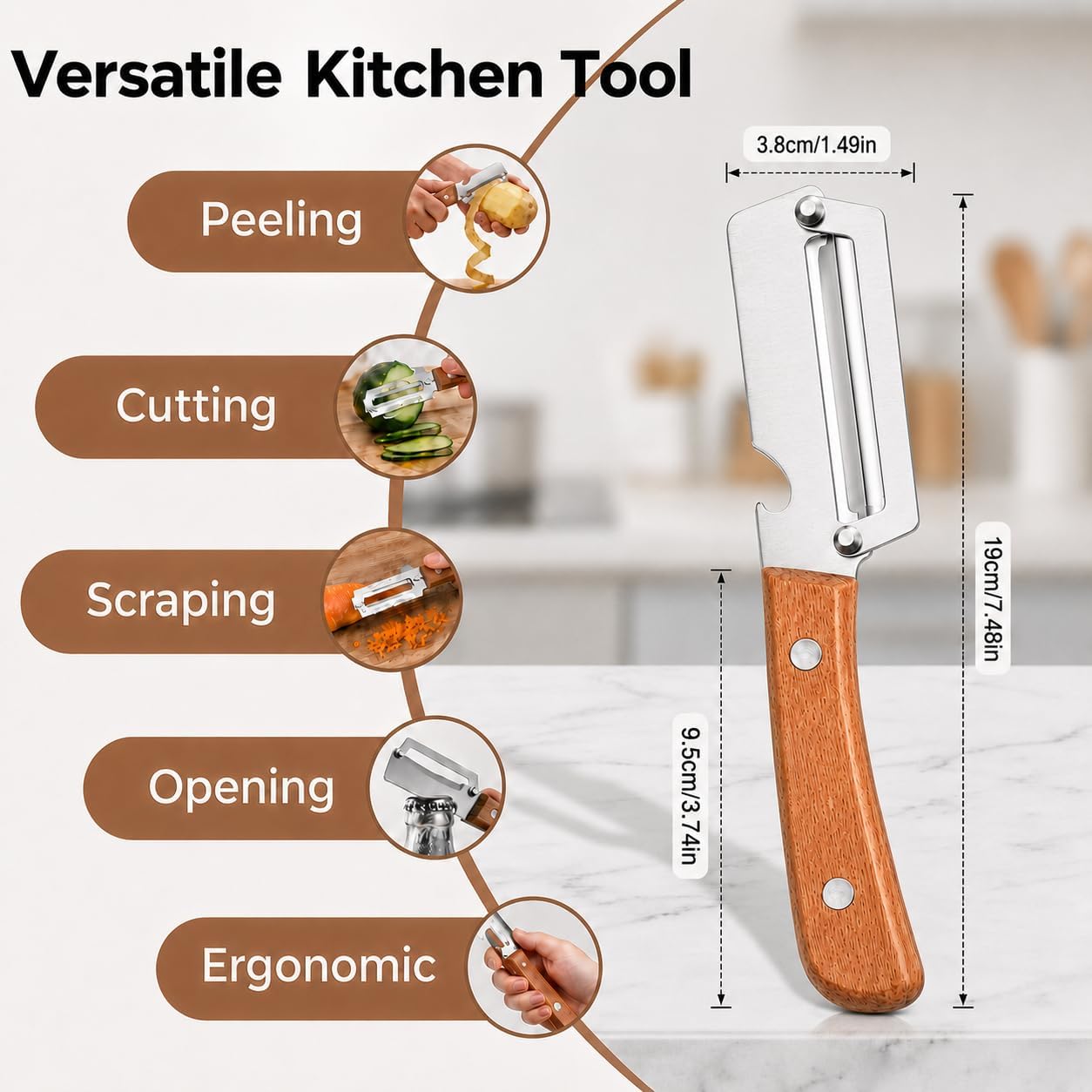 2026 Premium Multifunctional Vegetable Peeler, 3cr Stainless Steel Peeler with Wooden Handle with Built-In Bottle