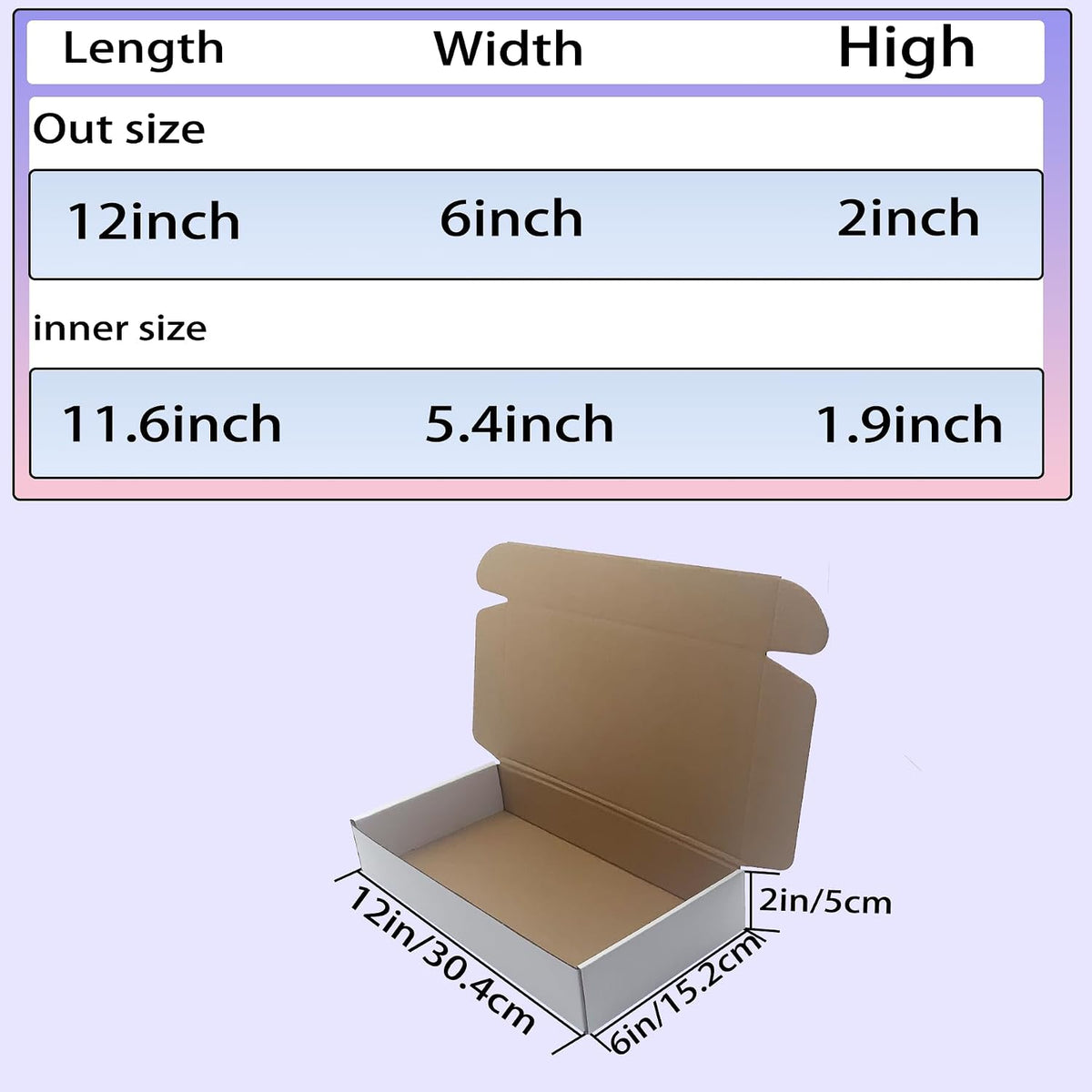 12x6x2 inches Shipping Boxes Set of 25, White Corrugated Cardboard Mailers