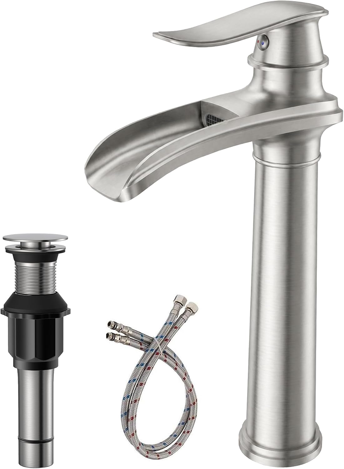 Vessel Sink Faucet Brushed Nickel Tall Waterfall Bathroom Faucet