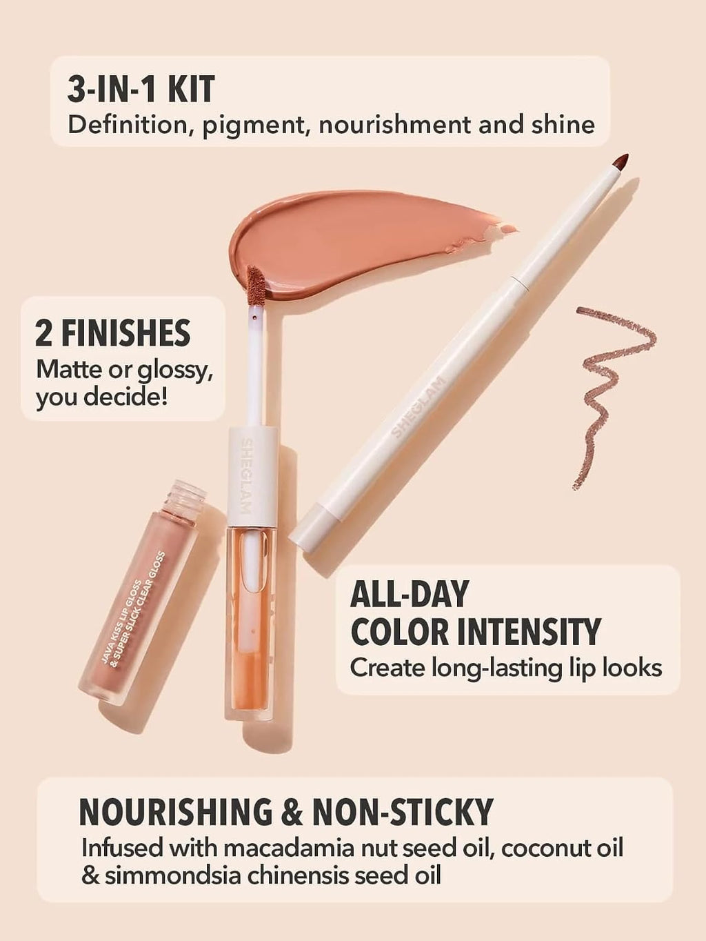 Soft 90'S Glam 3-In-1 Lip Liner Moisturizing Plant Extracts Long Lasting Liquid Lipstick Plumping Lip Gloss Makeup