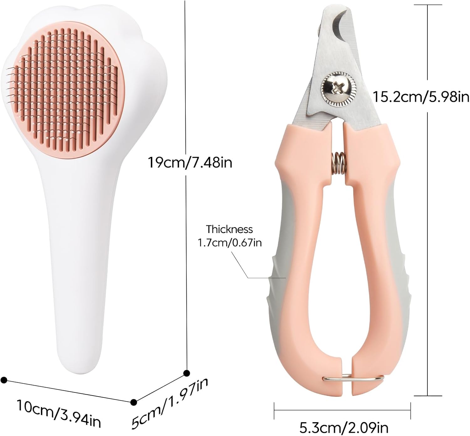 Self-Cleaning Cat Brush for Shedding with Cat Nail Clipper 2-Piece Set for Pets That Shed a Lot or Have Overgrown