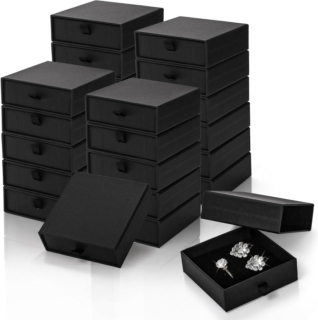 24 Pack Jewelry Gift Boxes, 3.5x3.5x1.2 Inch, Black