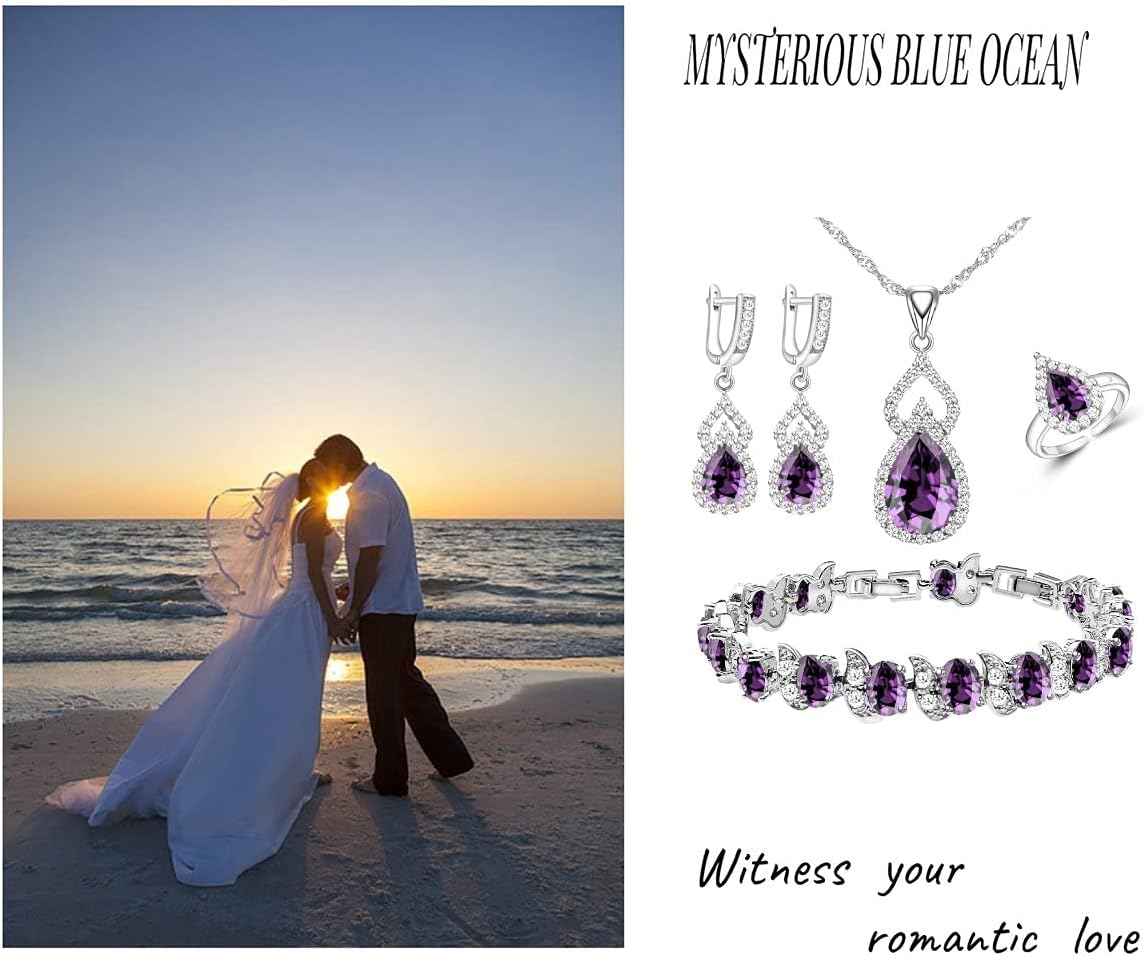 Women Jewelry Set Platinum Plated Necklace Open Ring Earrings Bracelet Set,Birthday/Anniversary Mother’s Day Jewelry